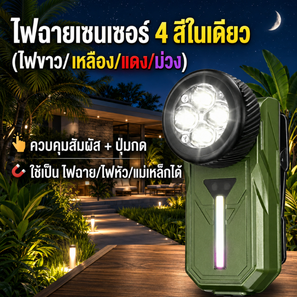 Nexbeam K370 ไฟฉาย+ไฟหน้า หนีบ แม่เหล็ก เซ็นเซอร์ หัวปรับ90° 63g IPX5 Type-C 4สี+RGB 3โหมด