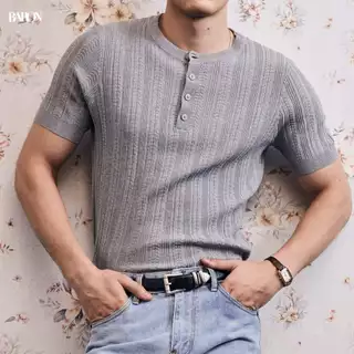 BARON - KEN Henley shirt เสื้อแขนสั้นทรงเรียบหรู ดีไซน์ Henley Neck