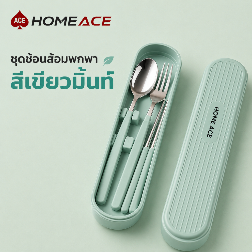 HOMEACE ชุดช้อนส้อมตะเกียบ สแตนเลส พร้อมกล่องพกพา กันสนิม รูปที่ 8