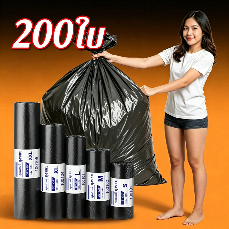 ถุงขยะ24x28 ถุงขยะดำ แบบม้วน ถุงพลาสติก หนาเหนียว เกรดA จำนวน 200 ใบ ใช้งานง่าย คุ้มค่ หลายขนาด พร้อมส่ง
