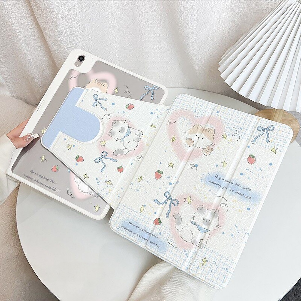case iPad Gen11 Air8 Gen12 Air5/4 ที่ใส่ปากกา Bow Cat เคสiPadหมุน 360° Gen10 Air6 Air7 Pro11/13 Gen9