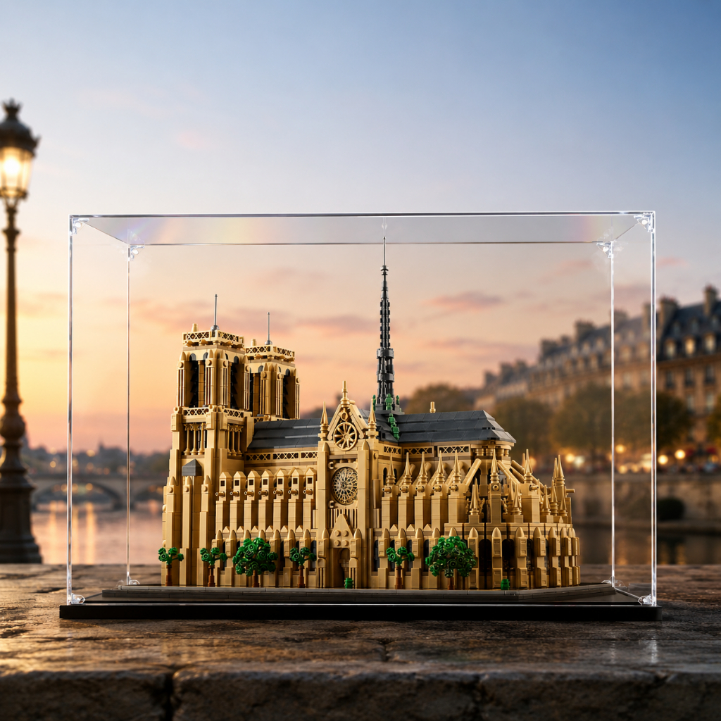 กล่องใส่เลโก้ Lego 21061 Notre-Dame มหาวิหารนอร์ทเทอร์ดาม กล่องอะคริลิคใส ใส่ Labubu Zimomo กันฝุ่น