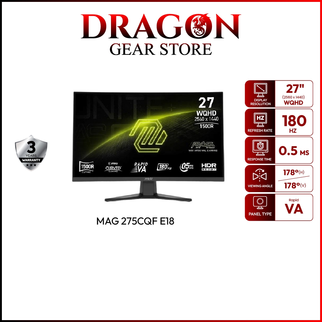 MSI Monitor MAG 275CQF E18 | 27" | Rapid VA | WQHD | 0.5ms | 180Hz (จอคอมพิวเตอร์)