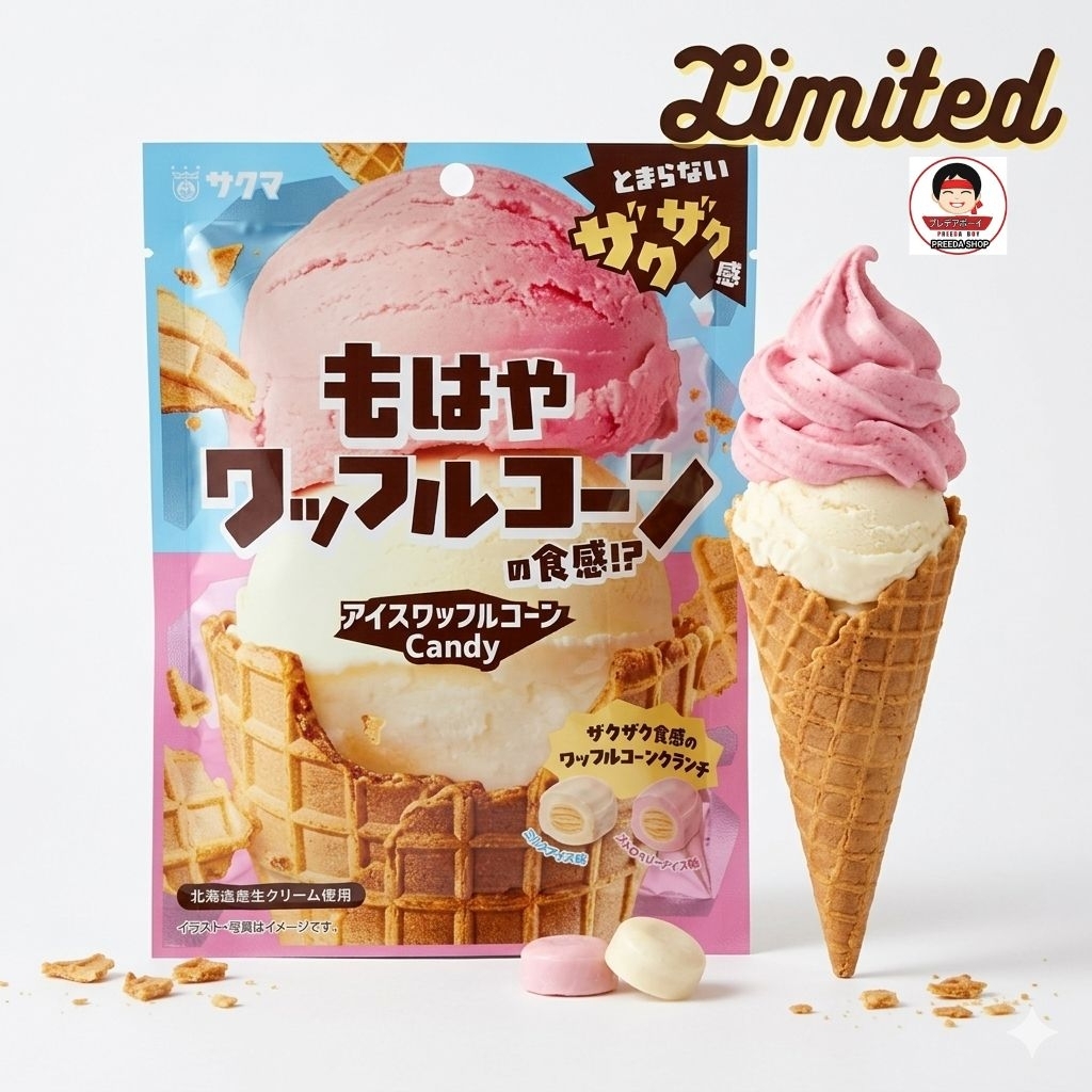 ลูกอม Sakuma Ice Cream Cone Candy 58g รสสตอเบอรี่ และ รสนม ลูกอมญี่ปุ่น (92255)