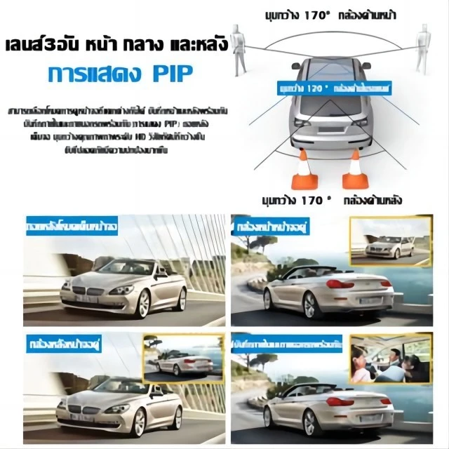 With WIFI กล้องติดรถยนต์ กล้องรถ 4k กล้องหน้ารถ3กล้อง (หน้า + ภายในรถ + ถอยหลัง) มีโหมดกลางคืน ติดตดูบนมือถือ thumbnail 7