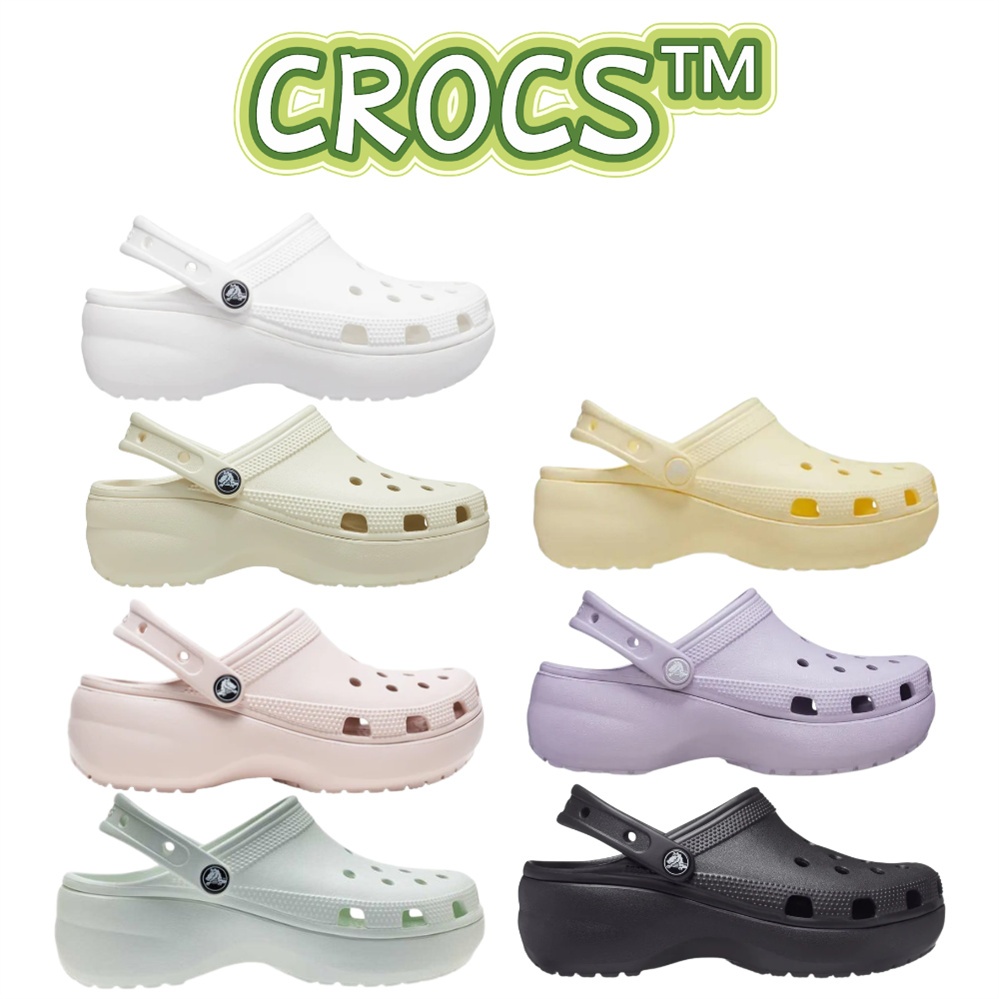 🔥ของแท้ CROCS Classic Platform Clog รองเท้าหญิง ส้นสูงพื้นหนา Glitter Bone/White พร้อมส่ง แจกถุงขวัญ