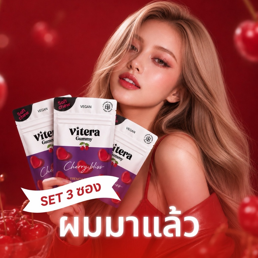 Vitera วิตามินบำรุงผม สูตรลดมัน–กันร่วง Pure D-Biotin ฝรั่งเศส  กัมมี่นุ่ม อร่อย ผมหนาไว ลดร่วงชัด( 3 ซอง)