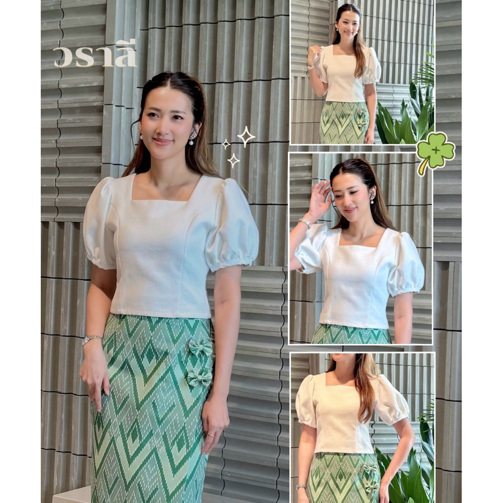 (FD)เสื้อคอเหลี่ยมแขน ตุ๊กตา ซิปหลัง ผ้าฝ้ายทออัดกาว สำหรับผู้หญิง ใส่สบาย ดูดี  ให้ความรู้สึกนุ่มสบาย