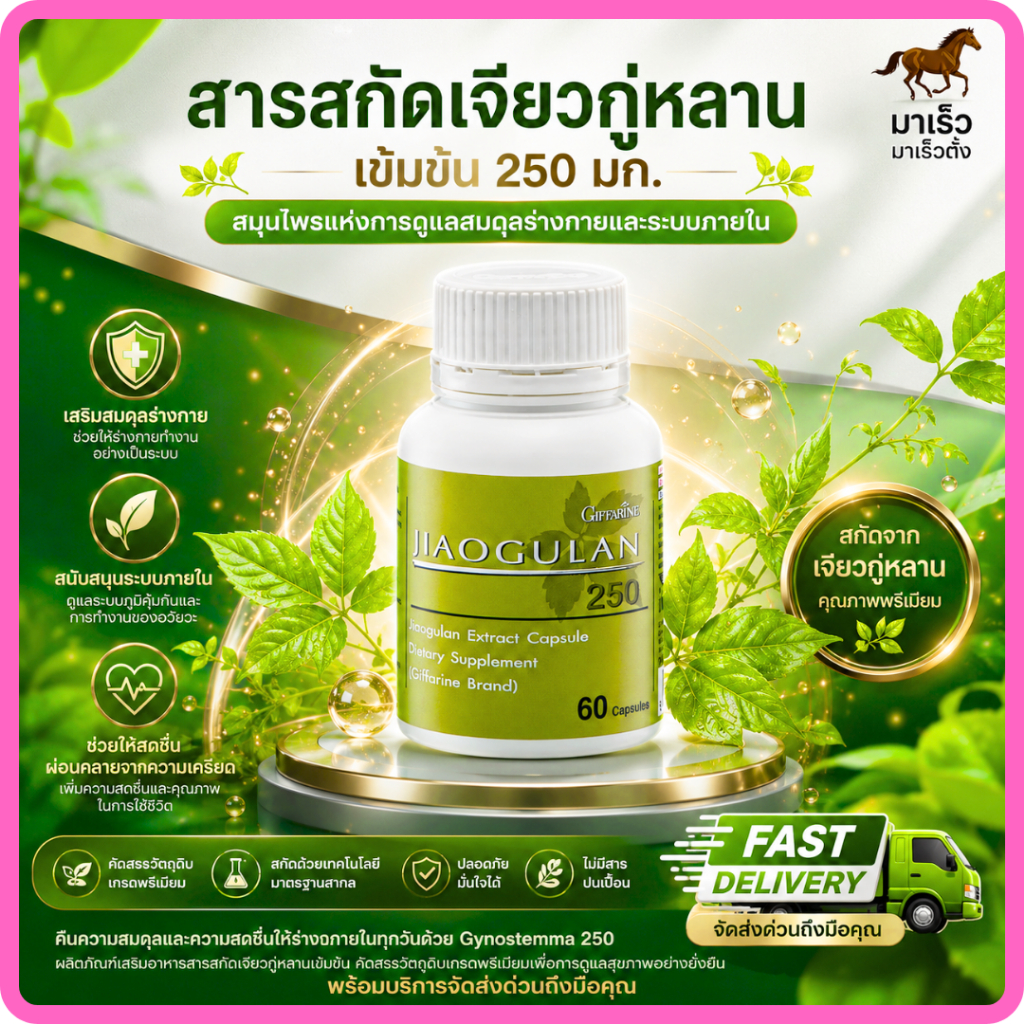 เจียวกู่หลาน 250 Jiaogulan 250 กิฟฟารีนของแท้ 100% ปริมาณสุทธิ : 60 แคปซูล(ส่งฟรี)