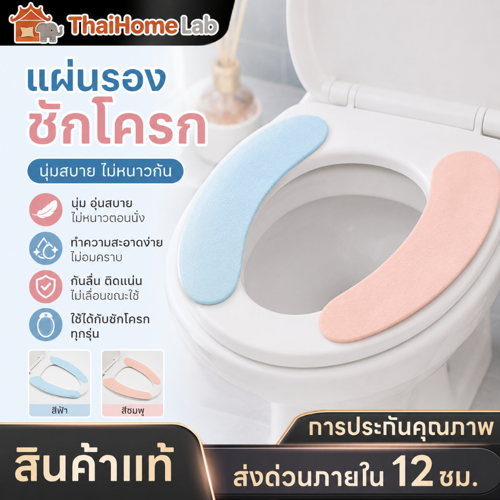 แผ่นรองนั่งชักโครก ฝาคลุมที่นั่งชักโครก กันน้ำ EVA นุ่ม แผ่นรองนั่งชักโครกแบบแปะ กำมะหยี่ ติดแน่นไร้รอยกาว ตัดแบ่งขนาดได