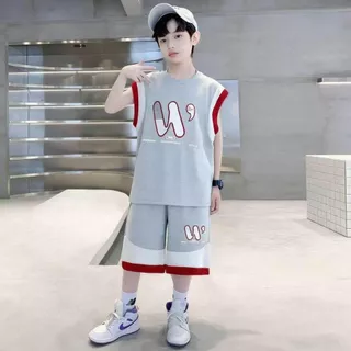 ชุดเสื้อแขนกุดเด็ก ชุดกีฬาเด็กสไตล์เกาหลี ผ้านิ่ม เนื้อผ้าบาง แห้งเร็ว ไซส์90-170
