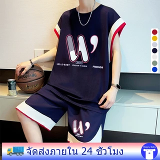 ชุดเสื้อแขนกุดเด็ก ชุดกีฬาเด็กสไตล์เกาหลี ผ้านิ่ม เนื้อผ้าบาง แห้งเร็ว ไซส์90-170