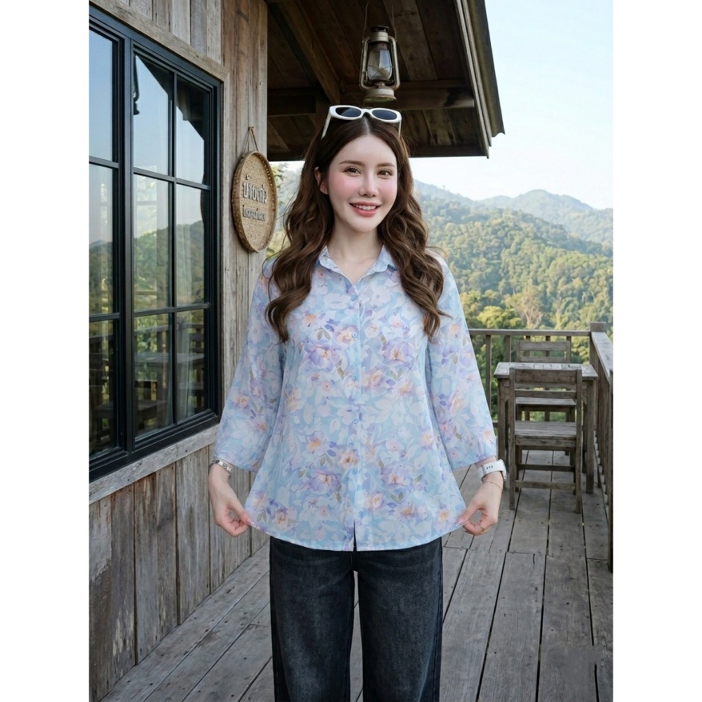 เสื้อเชิ๊ตตัวยาว ผ้าไหมแก้ว มี 3 สี