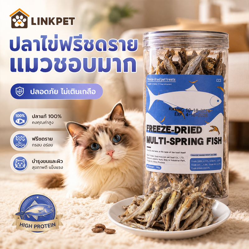 ปลาไข่ฟรีซดราย ขนมแมว freeze dried pet treat ปลาไข่แท้ ไม่ใช้วัตถุกันเสีย ขนมหมา เกรดA โปรตีนสูง