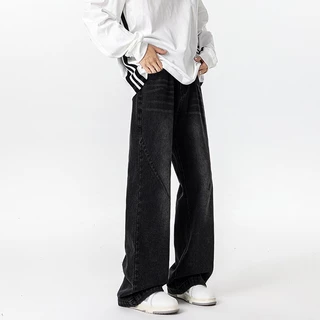 S-5XL Baggy กางเกงยีนส์ผู้ชาย เรโทร ฟอกสี ทรงตรงขากว้าง สไตล์เกาหลี