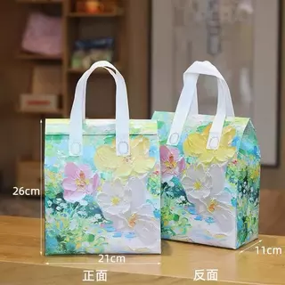 🌈10ใบ🌈ถุงเก็บความเย็น แบบ1แก้ว/2แก้ว ลายดอกไม้สวยงาม ฝากาวขยายข้างCool bagกระเป๋าเก็บอุณหภูมิ