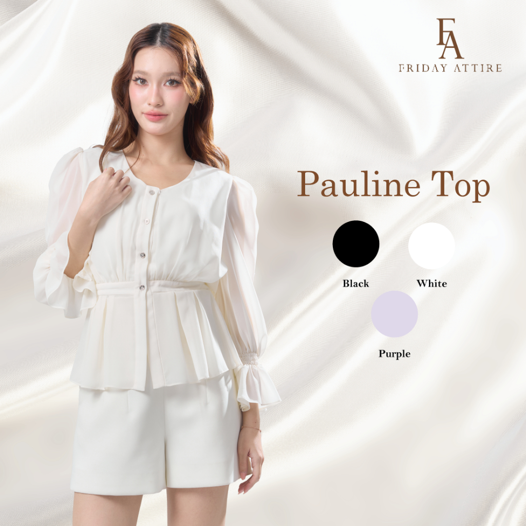 Friday Attire เสื้อแขนพองแต่งจีบรูดและระบาย (Pauline Top : FT-103)