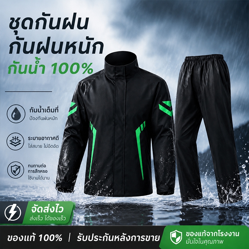 ☔ไม่ต้องกลัวฝนตกหนักอีกต่อไป💦ชุดกันฝน ชุดกันฝนพายุ เสื้อกันฝน กันฝน เสื้อกางเกง หนาขึ้น ระบายอากาศ