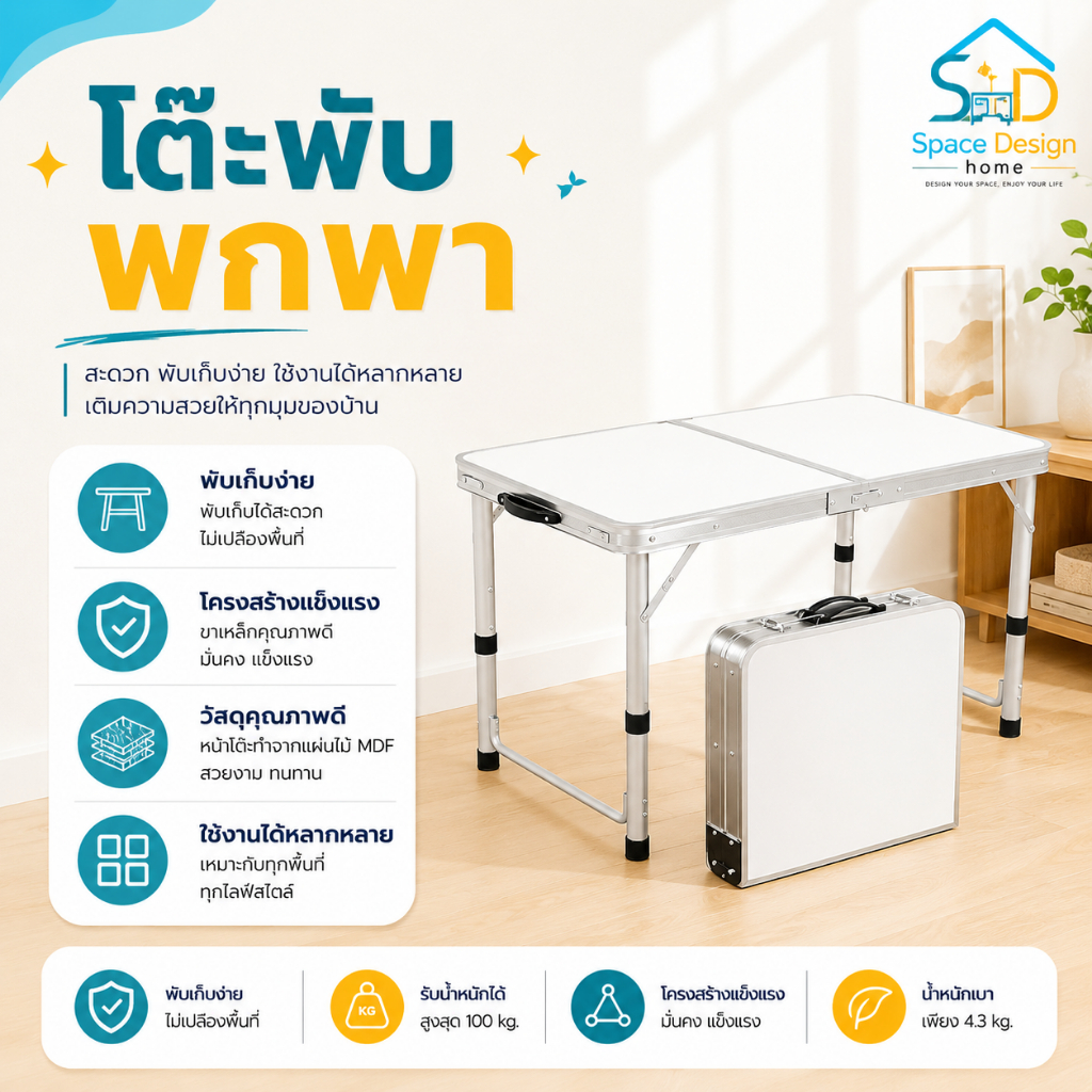 โต๊ะปิกนิกพับได้ พกพาง่าย เหมาะกับกิจกรรมกลางแจ้ง ตั้งแคมป์ ขายของ โต๊ะสนามพับได้ ปรับได้ 3 ระดับ