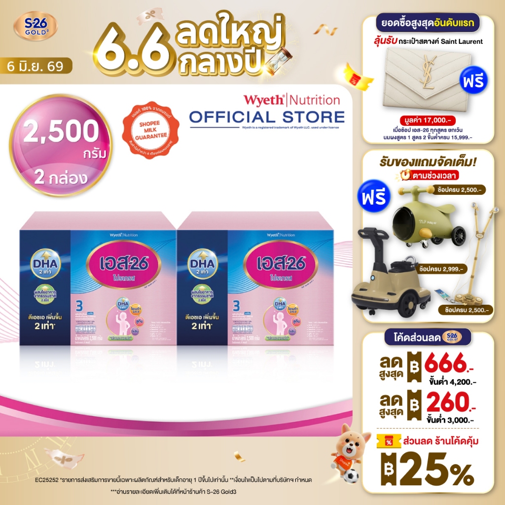 S-26 Progress 2500g นมผง เอส-26 โปรเกรส 2500g (สูตร 3) Pack 2 กล่อง (แพ็กเกจอยู่ระหว่างการเปลี่ยนแปลง)