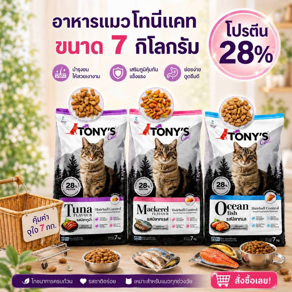 อาหารแมว Tony's โปรตีน 28% ขนาด 7 กิโลกรัม