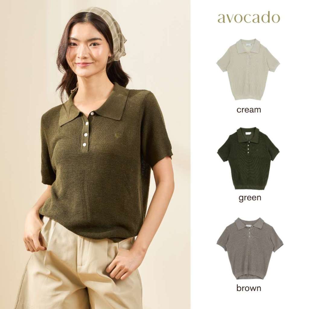avocado - Corner Knit Polo เสื้อโปโลไหมพรม เนื้อผ้านุ่ม โปร่ง เหมาะกับ Summer I มี 2 ไซส์