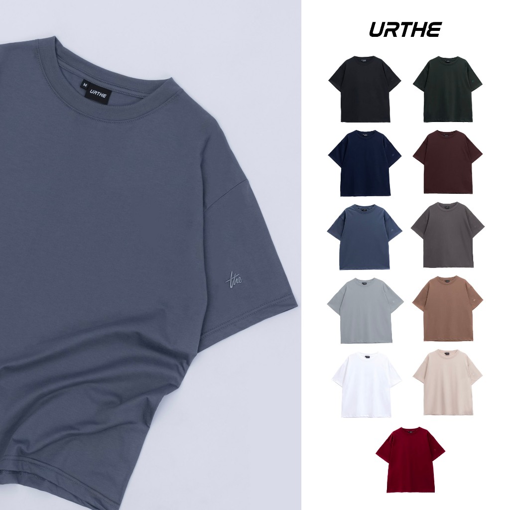 URTHE - เสื้อยืดแขนสั้นสีพื้น รุ่น BASIC LIGHTWEIGHT CREW NECK T-SHIRT