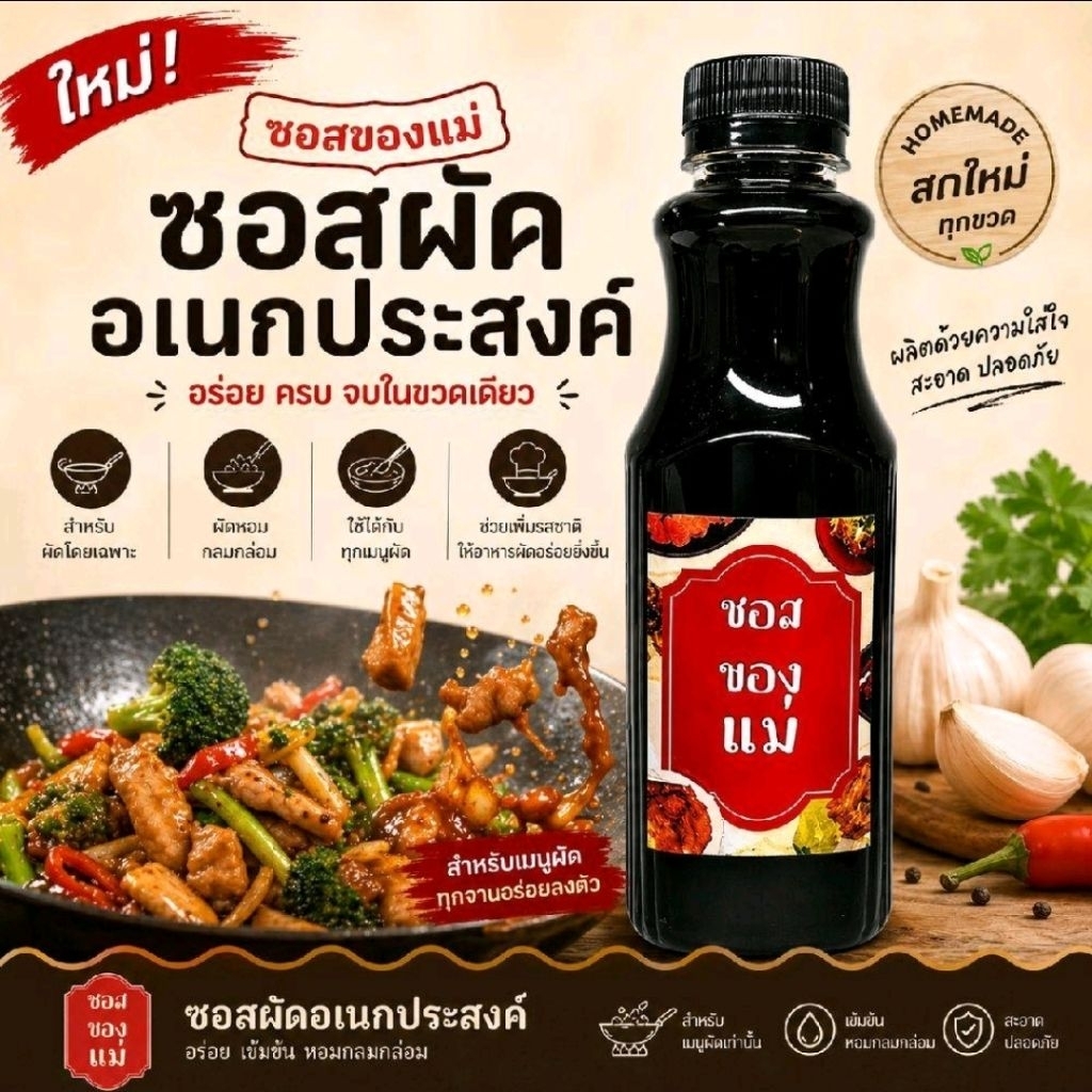 ซอสผัด ซอสกะเพรา ทำได้หลายเมนู ปรุงอาหารได้หลากหลาย สูตรเด็ดของคุณแม่ที่บ้าน ผลิตแบบ homemade