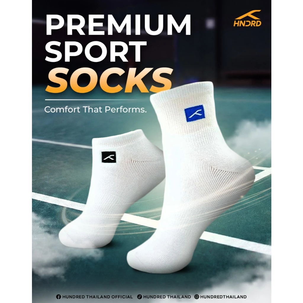 HUNDRED ถุงเท้ากีฬา ถุงเท้าแบดมินตัน PREMIUM SPORT SOCKS