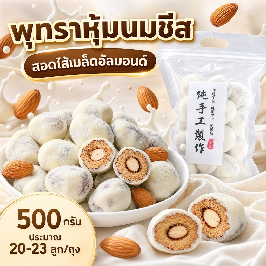 พุทราเคลือบนมชีสสอดไส้อัลมอลล์ ขนาด500 กรัม หอมนม หวานนัวร์ พุทราลูกใหญ่ อัลมอนด์เต็มคำ ของว่างทานเล่นสุดฟิน ต้องลอง!!