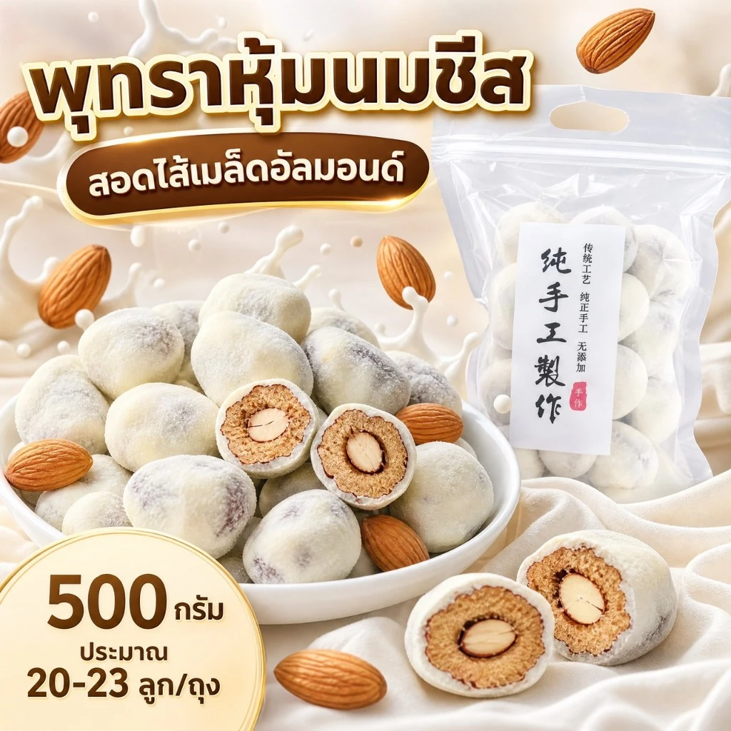 พุทราเคลือบนมชีสสอดไส้อัลมอลล์ ขนาด500 กรัม หอมนม หวานนัวร์ พุทราลูกใหญ่ อัลมอนด์เต็มคำ ของว่างทานเล่นสุดฟิน ต้องลอง!!