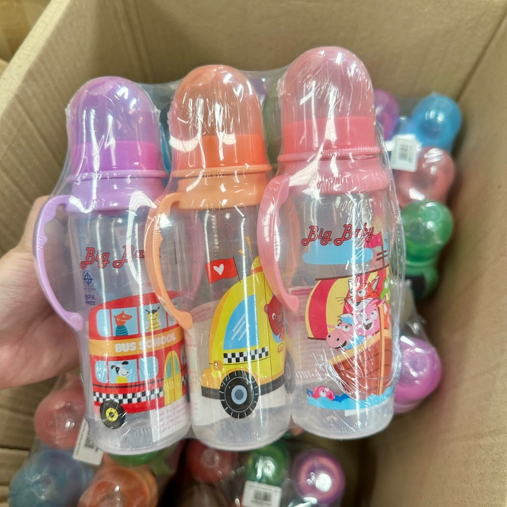 ขวดนม 8ออนซ์ มีมือจับ คละสี คละลาย ขายยกโหล12ขวด 8oz. มีมอก.