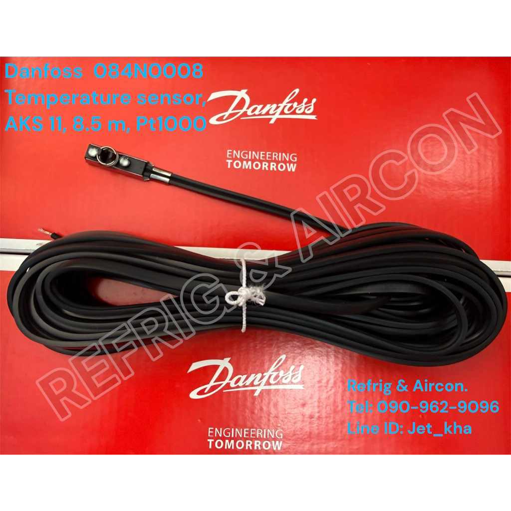 Danfoss 084N0008 Temperature sensor, AKS 11 , 8.5 m, Pt1000 , สายเซ็นเซอร์PT1000 แบบรัดท่อ