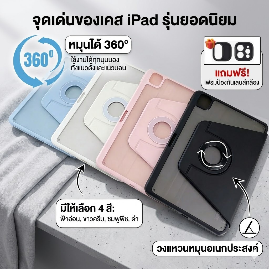 อัพเกรดใหม่ เคสไอแพดหมุนได้ 360° Air 4th 5th 10.9 Pro 11 12.9 inch Case gen10/11 gen7/8/9 Gen 360° Rotating Back Case