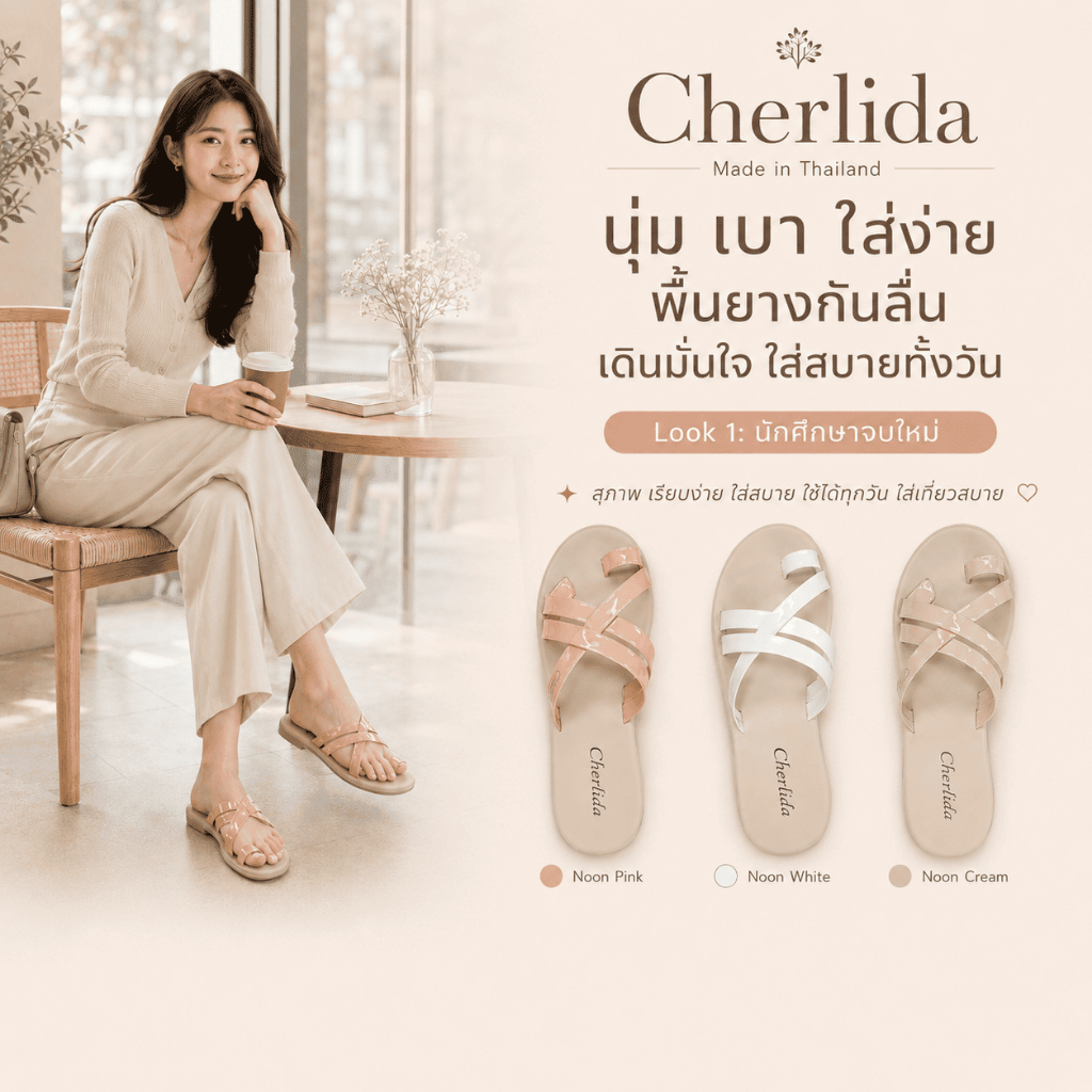 Cherlida รองเท้าแตะผู้หญิง มินิมอล เกาหลี แบบหูคีบสวมสายไขว้ สุดหรู  น้ำหนักเบา กันลื่น ใส่เที่ยว ใส่ทำงาน สบายทั้งวัน