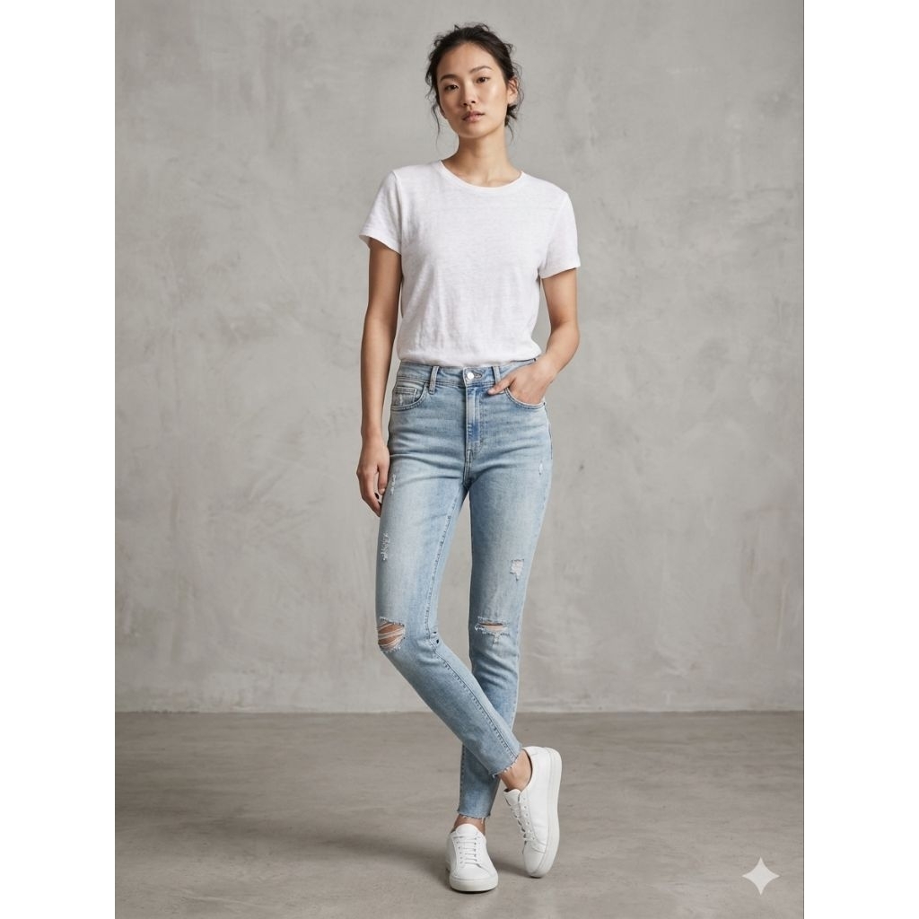 กางเกงยีนส์ H&M แท้ ทรงสวย แต่งขาด