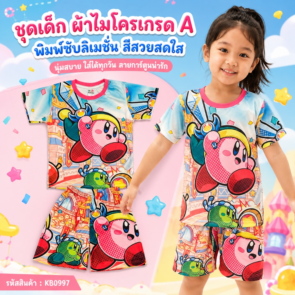 (KB0997) เสื้อผ้าเด็ก เสื้อแขนสั้น+กางเกงขาสั้น ลายเกม ลูกบอล ผ้าไมโครเกรดA ชุดเด็กแฟชั่น ลายการ์ตูน ชุดเด็กน่ารัก