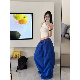 [Summer quick drying fabric, casual pants]สตรีทแดนซ์ลมเทรนด์ผู้หญิงดูผอมสบายเอวสูงกางเกงขายาว