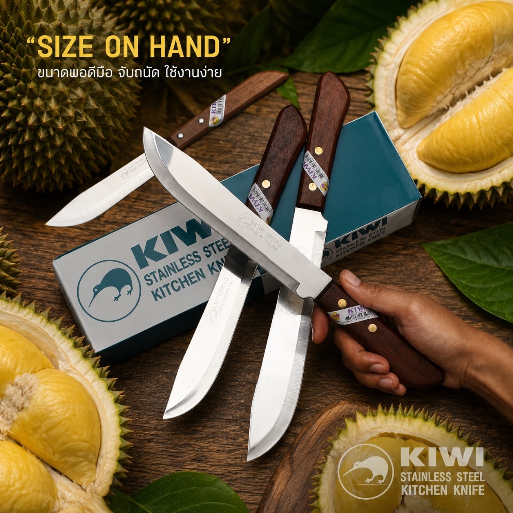 มีดแบรนด์แท้ KIWI กีวี่ มีดทำครัว ด้ามไม้ หัวบัว ร้าน ทุเรียน นิยม ของแท้100%