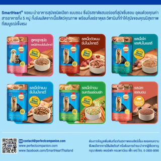 [ยกลัง 48 ซอง] Smartheart สมาร์ทฮาร์ท เพาช์ อาหารเปียก อาหารสุนัข สุนัขโต สูตร เนื้อ ไก่ เกรวี่ เจลลี่ 120g คละได้