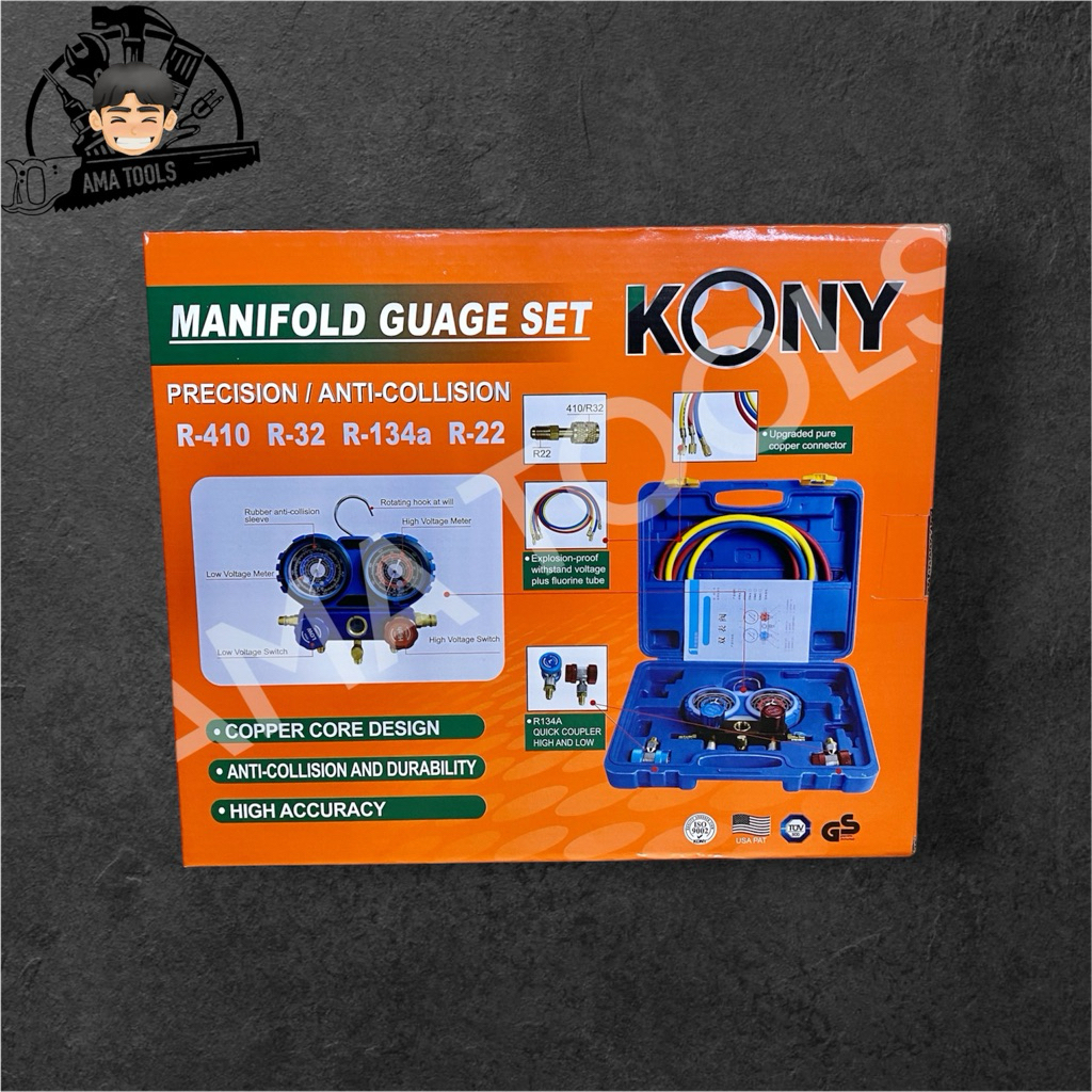 KONY ชุดเกจ์ชาร์จน้ำยาแอร์ พร้อมข้อต่อ 134A ข้อต่อ R32/R410 ใช้ได้กับแอร์ทุกรุ่น AM130-1