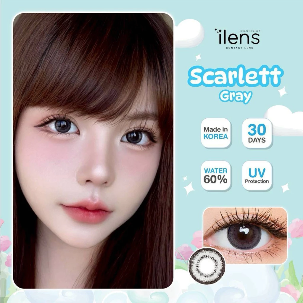 คอนแทคเลนส์ ilens SCARLETT รุ่นตาโต gray brown ขนาด 60% ค่าอมน้ำ - Contactlens bigeye บิ๊กอาย คอนแทคเลนส์กรองแสงUV
