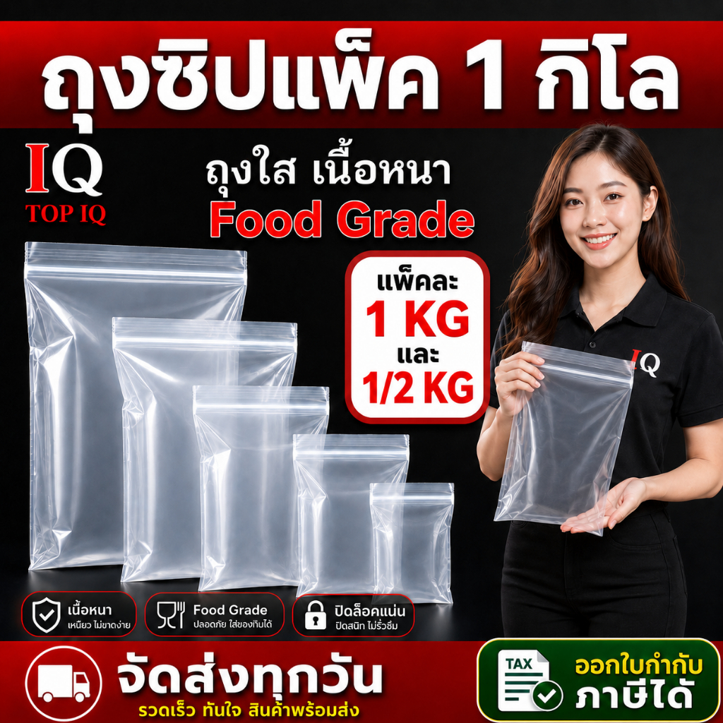 ถุงซิป แพ็ค 1 กิโล และ 0.5 กิโล ถุงซิปใส่เสื้อผ้า ถุงซิปใส Zip bags plastic