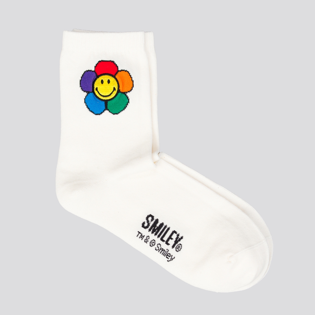 SMILEY® WHITE DAISY CREW SOCKS