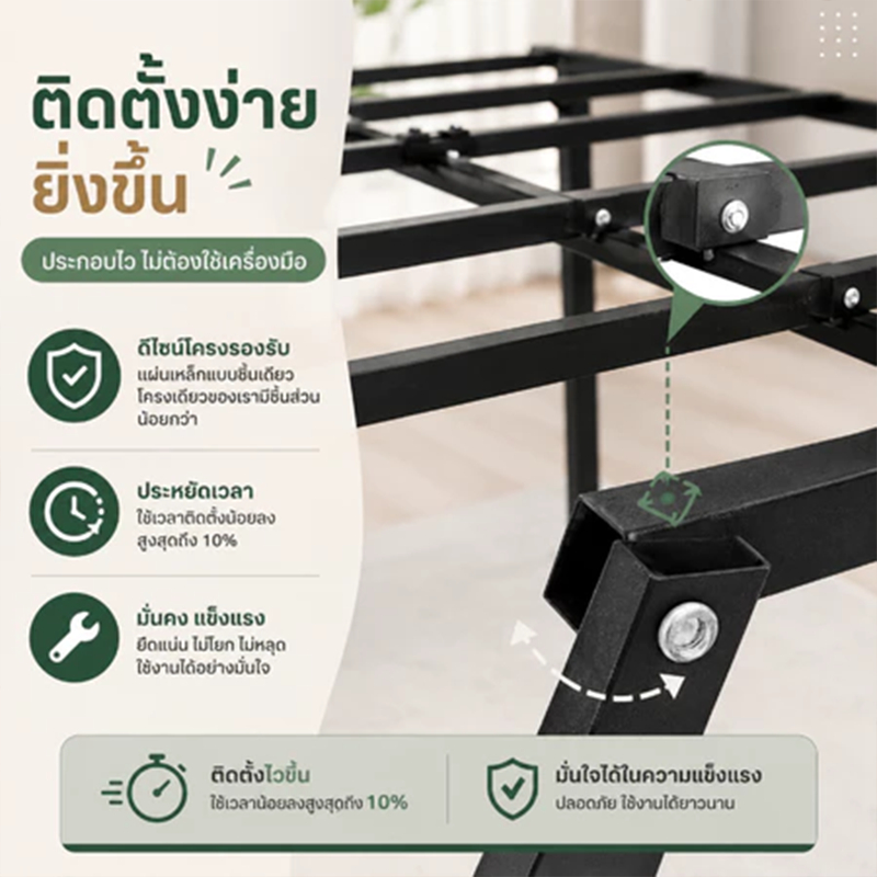 เตียงเหล็ก 3.5/5/6ฟุต เตียงนอน เหล็กสี่เหลี่ยมหนา รูปที่ 5