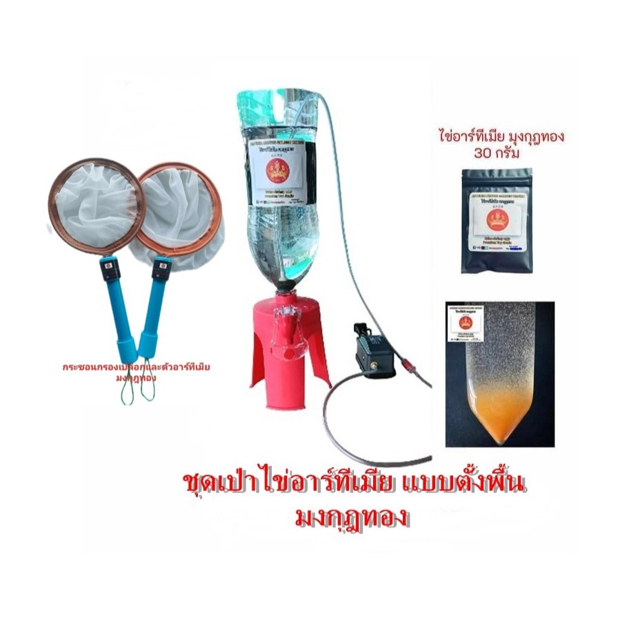 ชุดเป่าไข่อาร์ทีเมีย แบบตั้งพื้น + สวิฃกรอง 1 คู่ + 30 กรัม ไข่อาร์ทีเมีย มงกุฎทอง