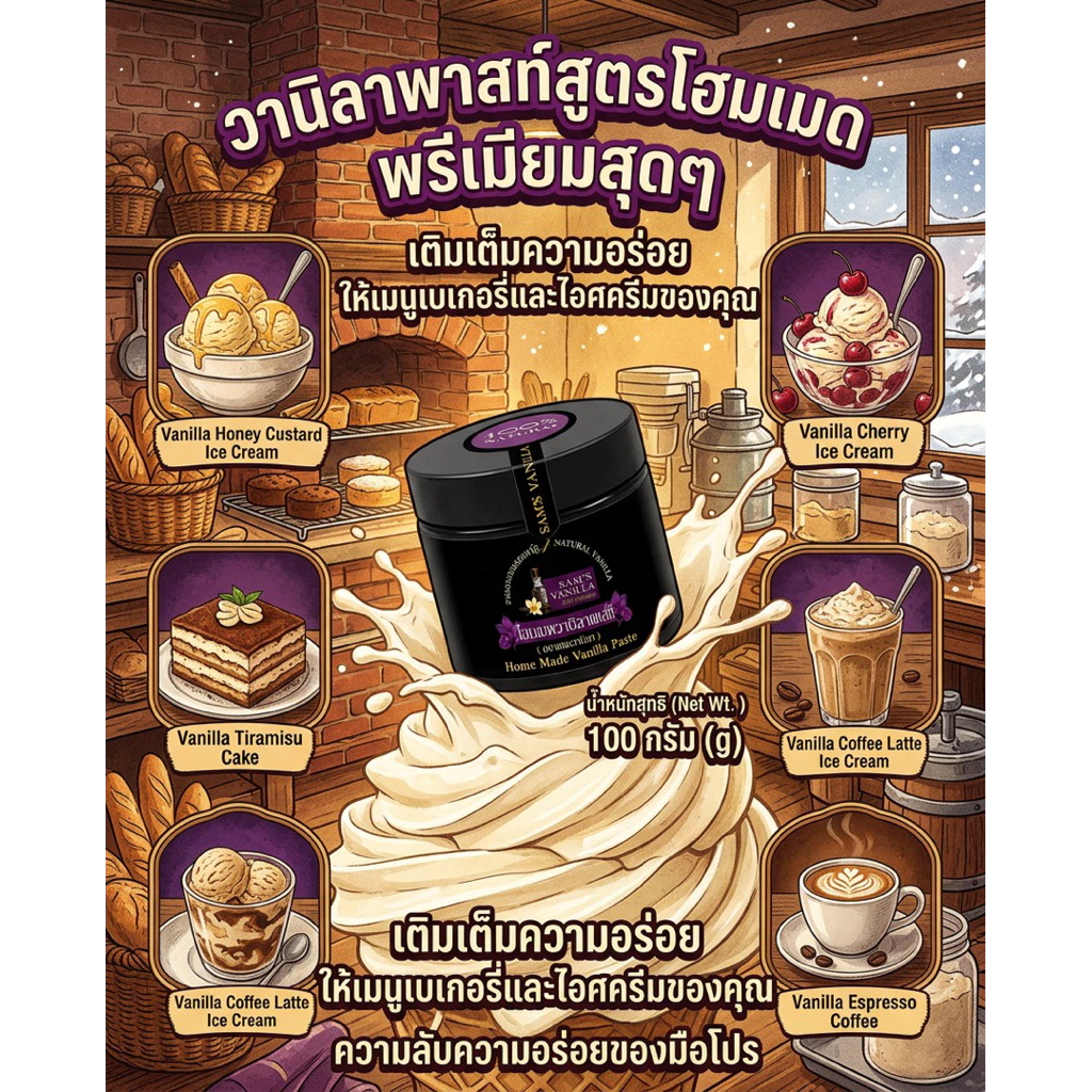 วานิลาบีนเพสท์โฮมเมด ขนาด100g gเคล็ดลับที่ Guru Ice Cream Chef ไม่เคยบอก! มี อ.ย.Sam’s Vanilla Bean Paste 100g