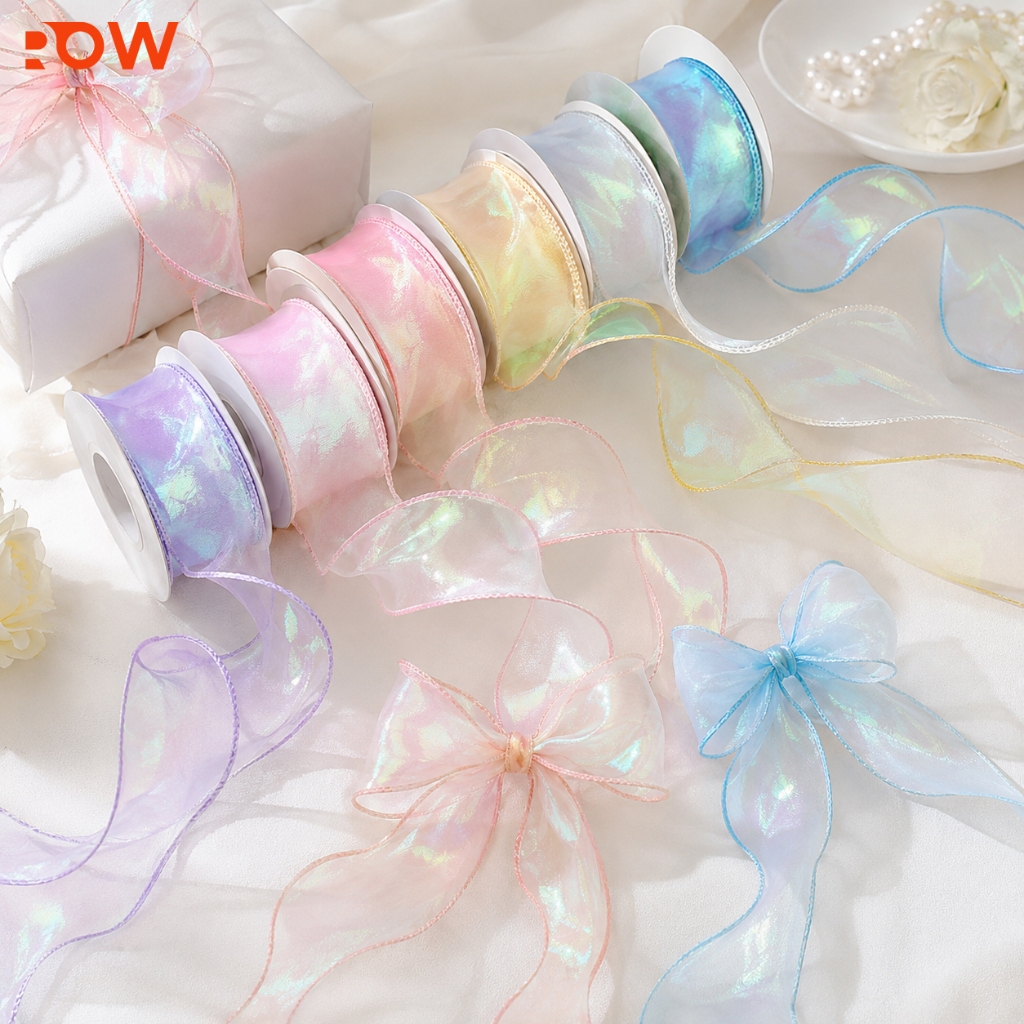 ริบบิ้นสีรุ้งม้วน ริบบิ้นทำโบว์ กว้าง 4 ซม. ยาว 9 ม. สำหรับ DIY