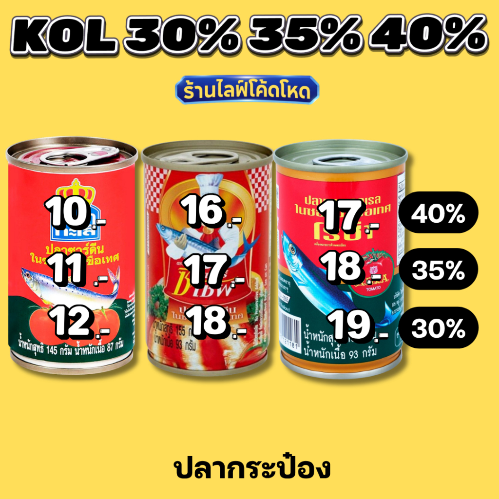 ร้านไลฟ์โหด** มงกุฎทะเล ปลาซาร์ดีน / แมคเคอเรล ในซอสมะเขือเทศ 145ก. #KOL