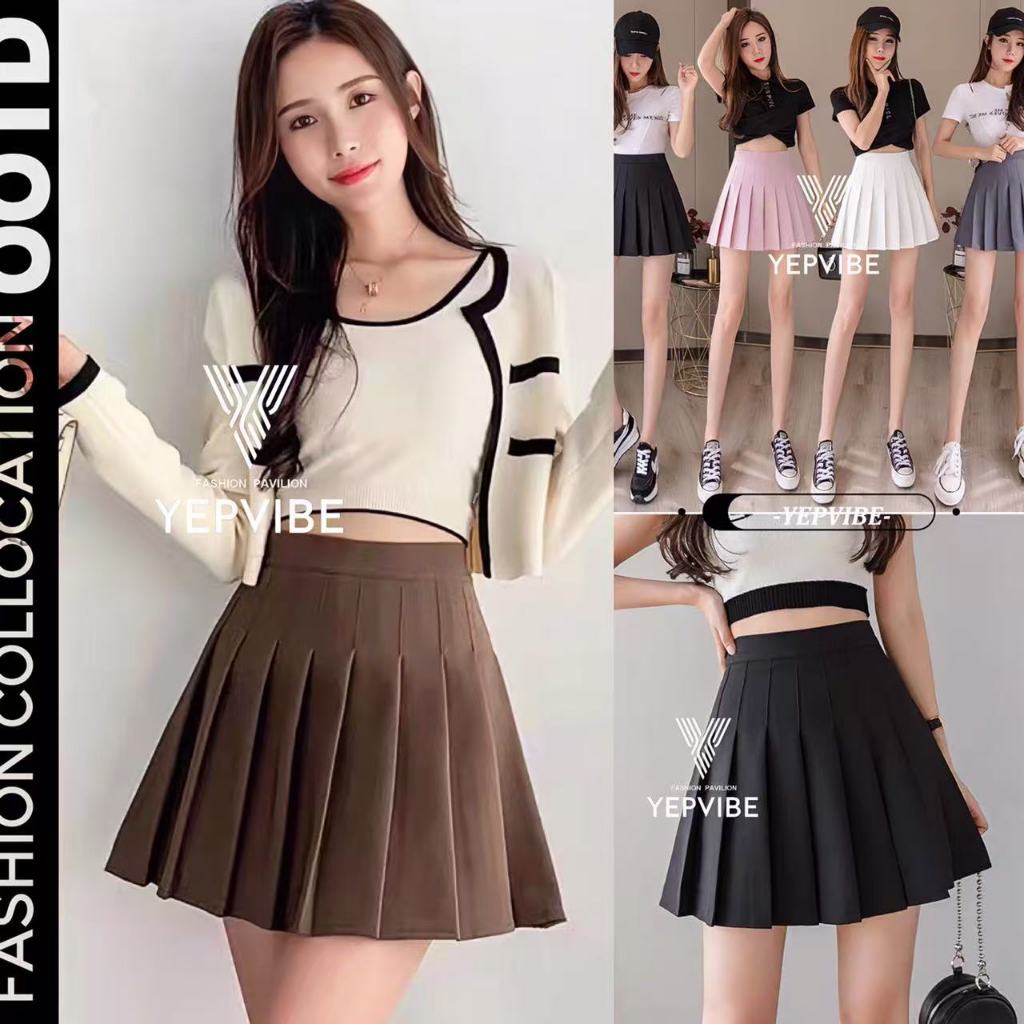 พร้อมส่ง สไตล์เกาหลีกระโปรงเทนนิสสูงสีพื้นกระโปรงสั้น Clothing Women
